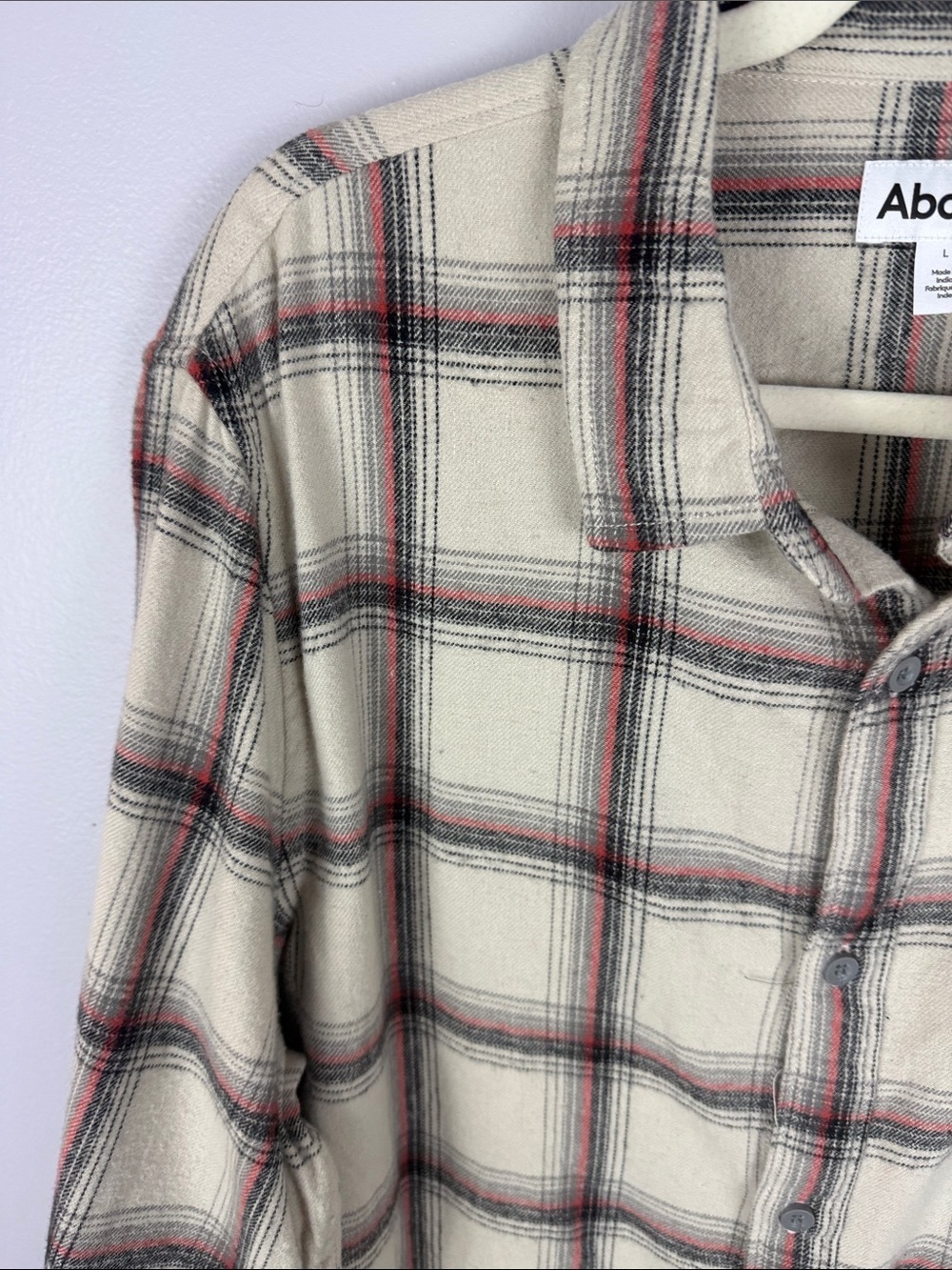 Abound Cotton Men's Plaid Flannel Button Down Shirt Off-White Red Grey Size L - Picture 6 of 12